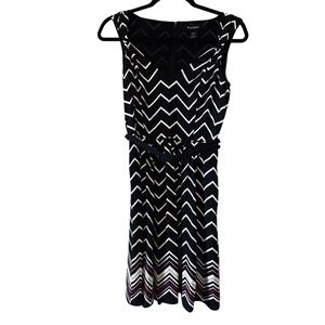 White House Black Market Silk Black and White Chevron Pocketed Dress - 2